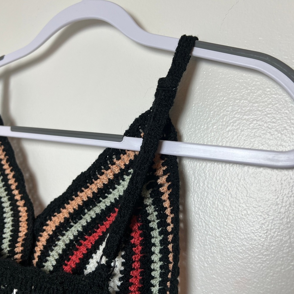 POL Crochet Rainbow Crop Top Festival Boho Sleeveless Tank Top Black Size M‎ - Picture 4 of 6